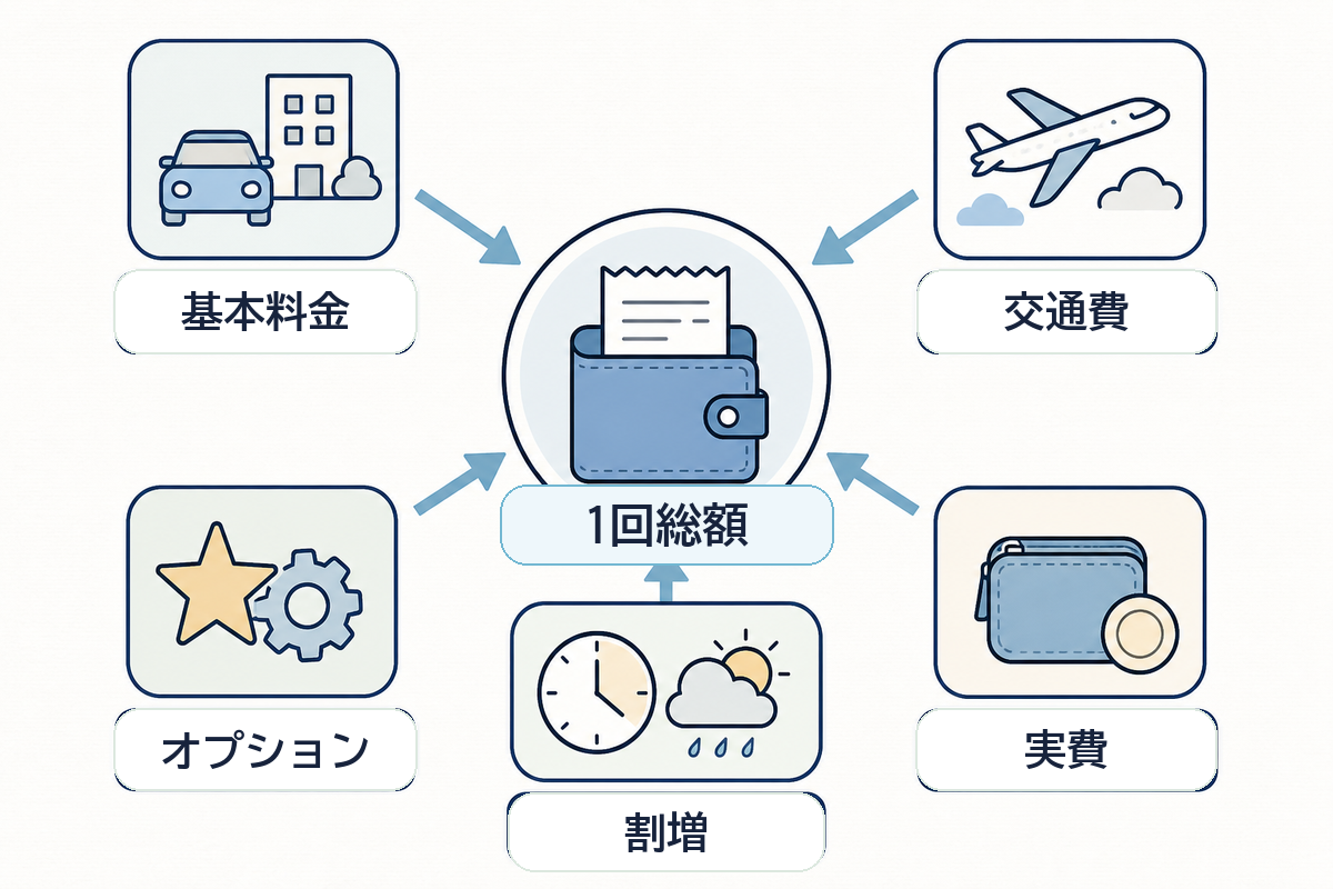 家事代行の総額を基本料金と追加費用に分けて考える図